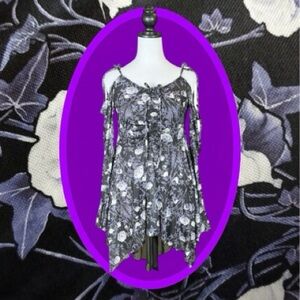 Dolls Kill Widow NWT Black Floral Mesh Asymmetrical Handkerchief Mini Dress L